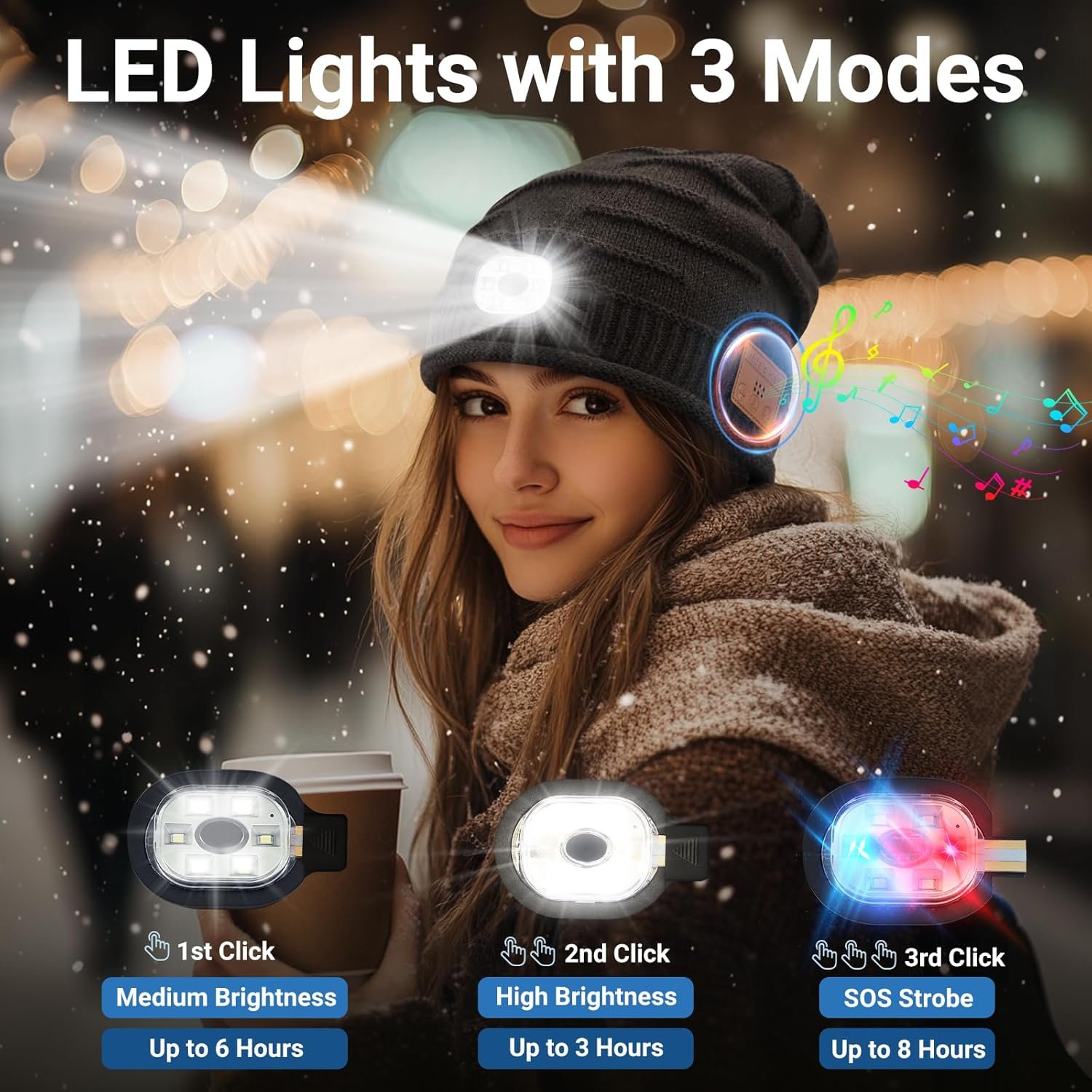Rotibox Bluetooth Beanie Hat with Light, Music Knit Hat with Headphones for Outdoor Sports,Gifts for Birthday, Christmas, Mens Stocking Stuffers for Men, Women, Teens - Image 6
