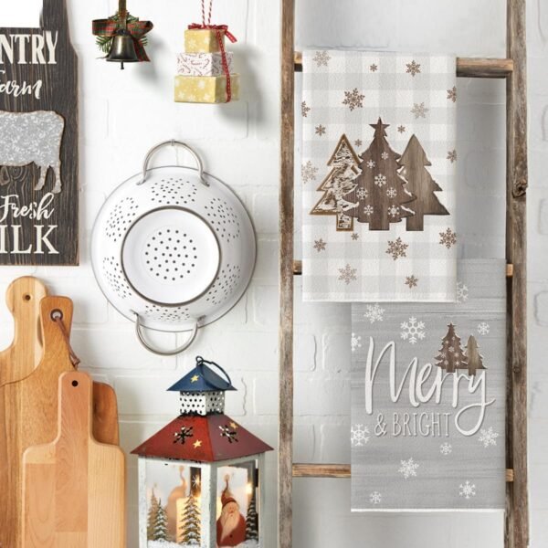 Artoid Mode Wood Xmas Tree Christmas Kitchen Towels Dish Towels, 18x26 Inch Holiday Merry and Bright Winter Decoration Hand Towels Set of 2 - Image 4