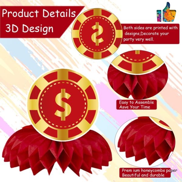 8Pcs Casino Honeycomb Table Centerpieces for Party Decorations - Festive Happy Birthday Party Supplies - Image 4
