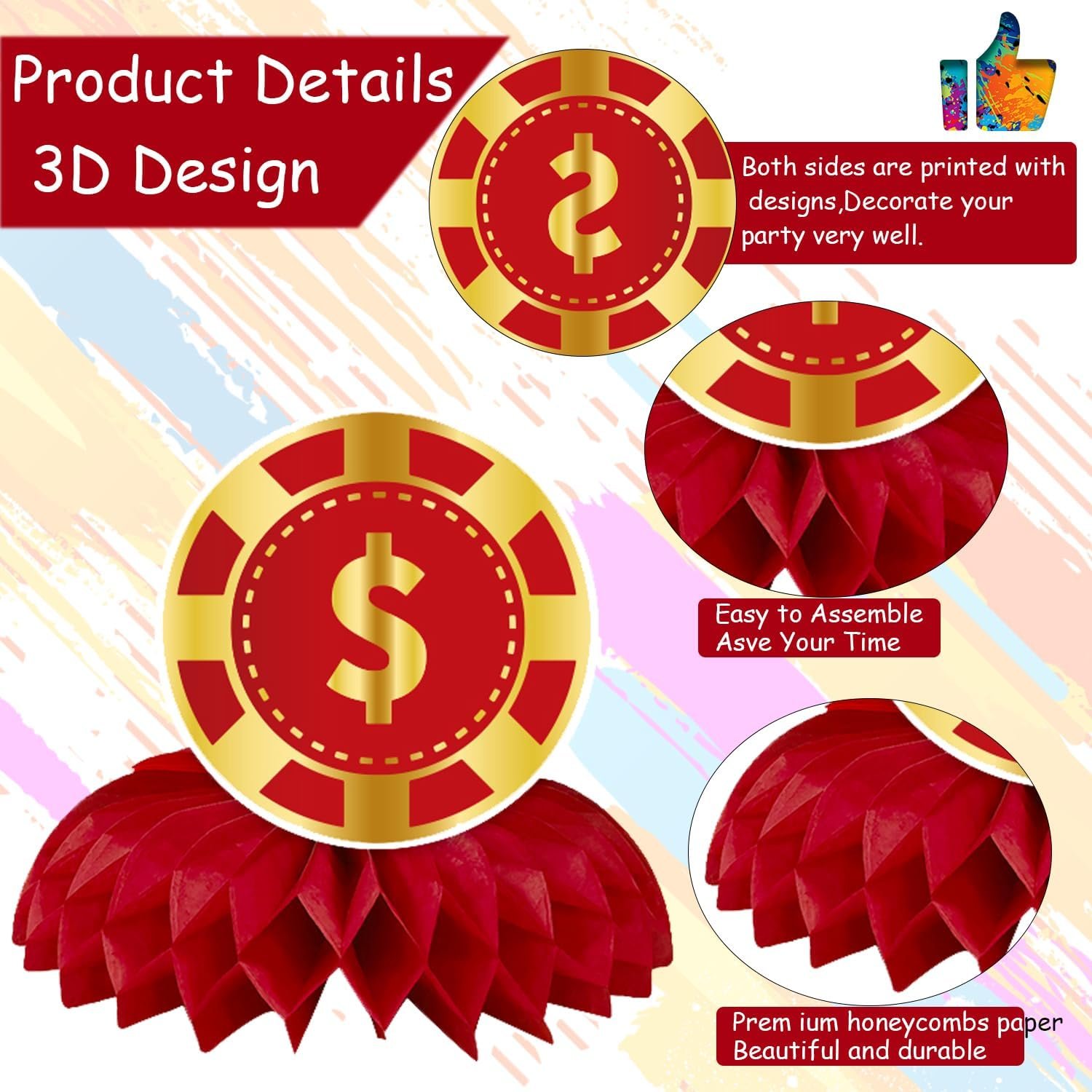 8Pcs Casino Honeycomb Table Centerpieces for Party Decorations - Festive Happy Birthday Party Supplies - Image 4