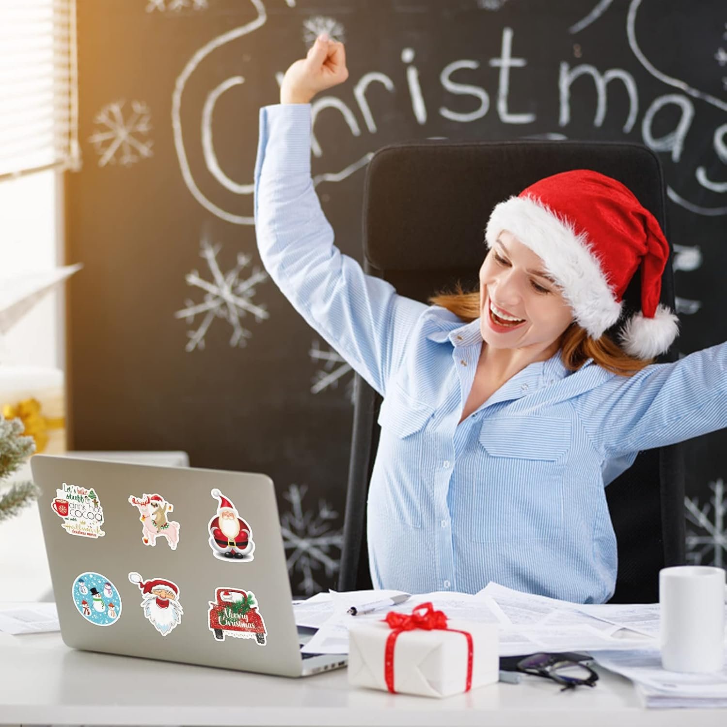 Cobee Christmas Stickers, 100 Pieces Xmas Vinyl Stickers Decals Waterproof Merry Christmas Decoration Stickers Holiday Party Stickers for Water Bottles Scrapbook Laptop Party Favor - Image 8