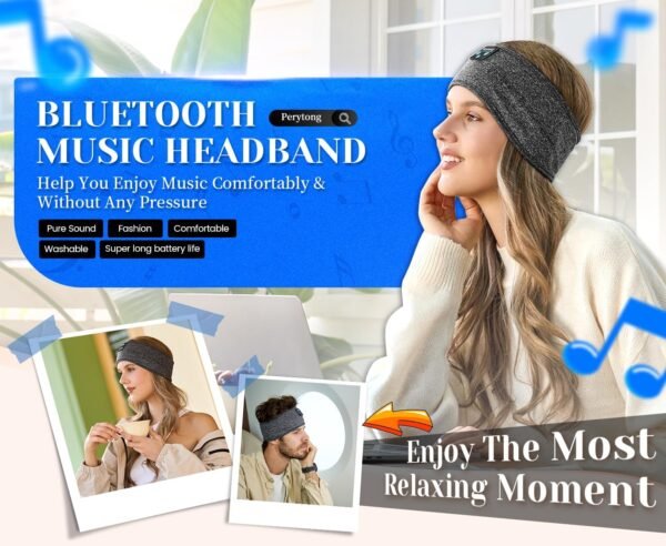 Perytong Sleeping Headphones Bluetooth Headband, Soft Long Time Play Sleeping Headsets with Built in Speakers Perfect for Workout,Running,Yoga,Travel, Darkgray - Image 10