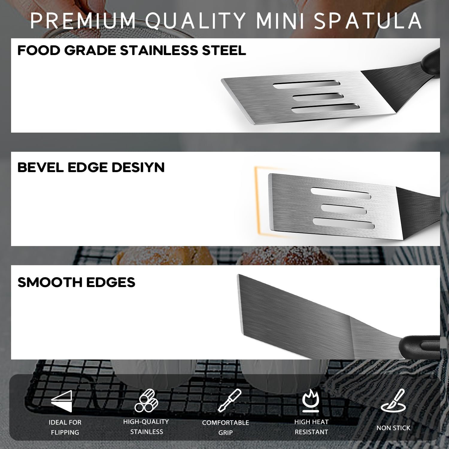Small Spatula 2 PCS, Metal Spatulas for Kitchen Use, Stainless Steel Mini Serving Spatula for Flipping and Cooking, Ideal for Brownies, Tiramisu, Cookie, Lasagna or Pancakes, etc - Image 3