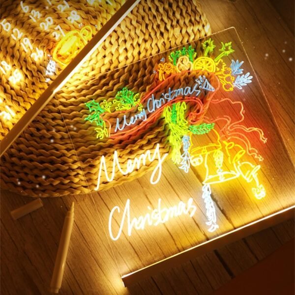 LED Note Board with Colors 7 Pens,Upgrade Christmas Lighted Note Board Glowing Acrylic Message Marker Board,LED Drawing Board with Adjustable Stand for Room Store Office School Xmas (7.9 × 7.9”) - Image 3