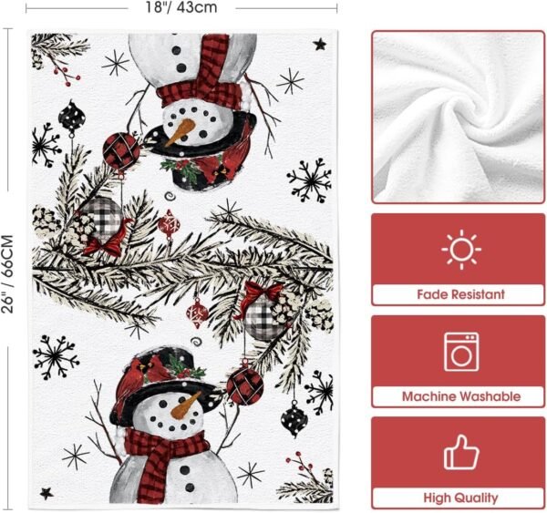 Artoid Mode Xmas Tree Snowman Christmas Kitchen Towels Dish Towels, 18x26 Inch Holiday Holly Bird Winter Decoration Hand Towels Set of 2 - Image 7