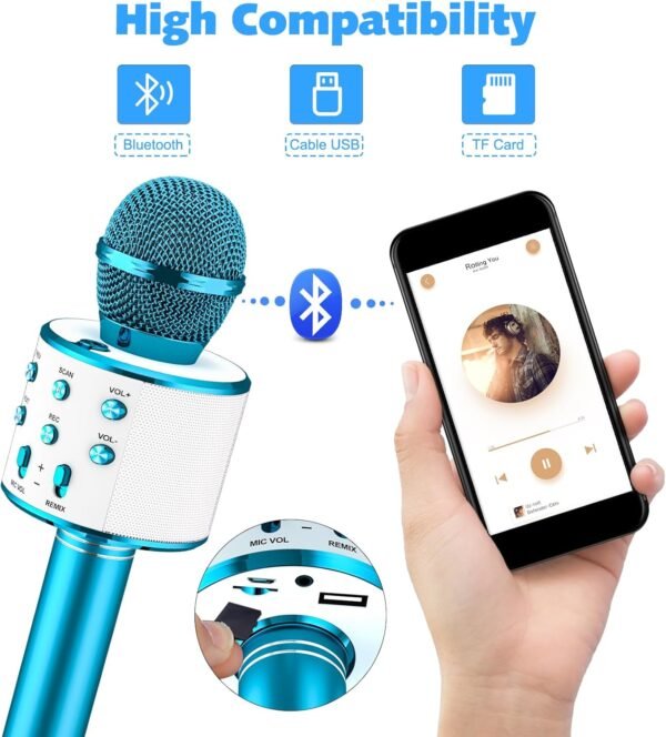 Ankuka Kids Karaoke Microphone 2 Pack, Bluetooth Wireless Karaoke Microphone for Singing Portable Handheld Mic Speaker Machine, Kids Toys for Girls Boy Gift for Birthday Party, Home KTV(Blue) - Image 4