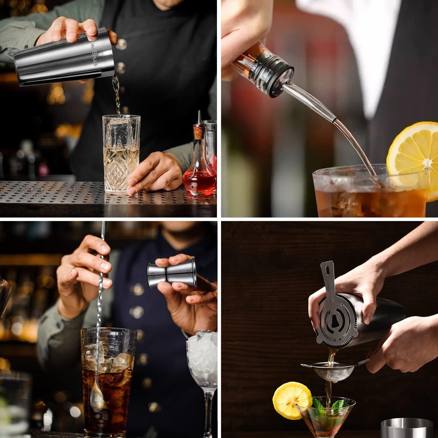 Cocktail Shaker, Martini Shaker, Drink Shaker, Cocktail Shaker Set 6 Piece, Boston Shaker, Bar Set, Cocktail Strainer, Bar Tools, Bartender Kit, Stainless Steel Double Measuring Jigger, Mixing Spoon - Image 5