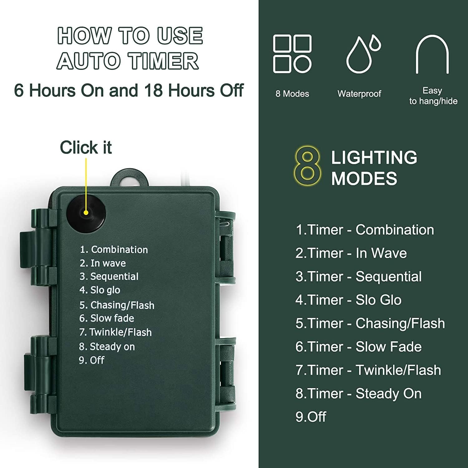 KOUQIYA Battery Operated Christmas Lights 2 Pack, 17ft 50 LED Mini String Lights with Auto-Timer 8 Modes Waterproof Tree Lights (Warm White - Image 8