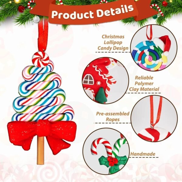 10pcs Candy Christmas Ornaments for Tree Decorations Peppermint Candy Cane Lollipop Ornaments Polymer Clay Christmas Ornaments for Christmas Party Home Decor - Image 4