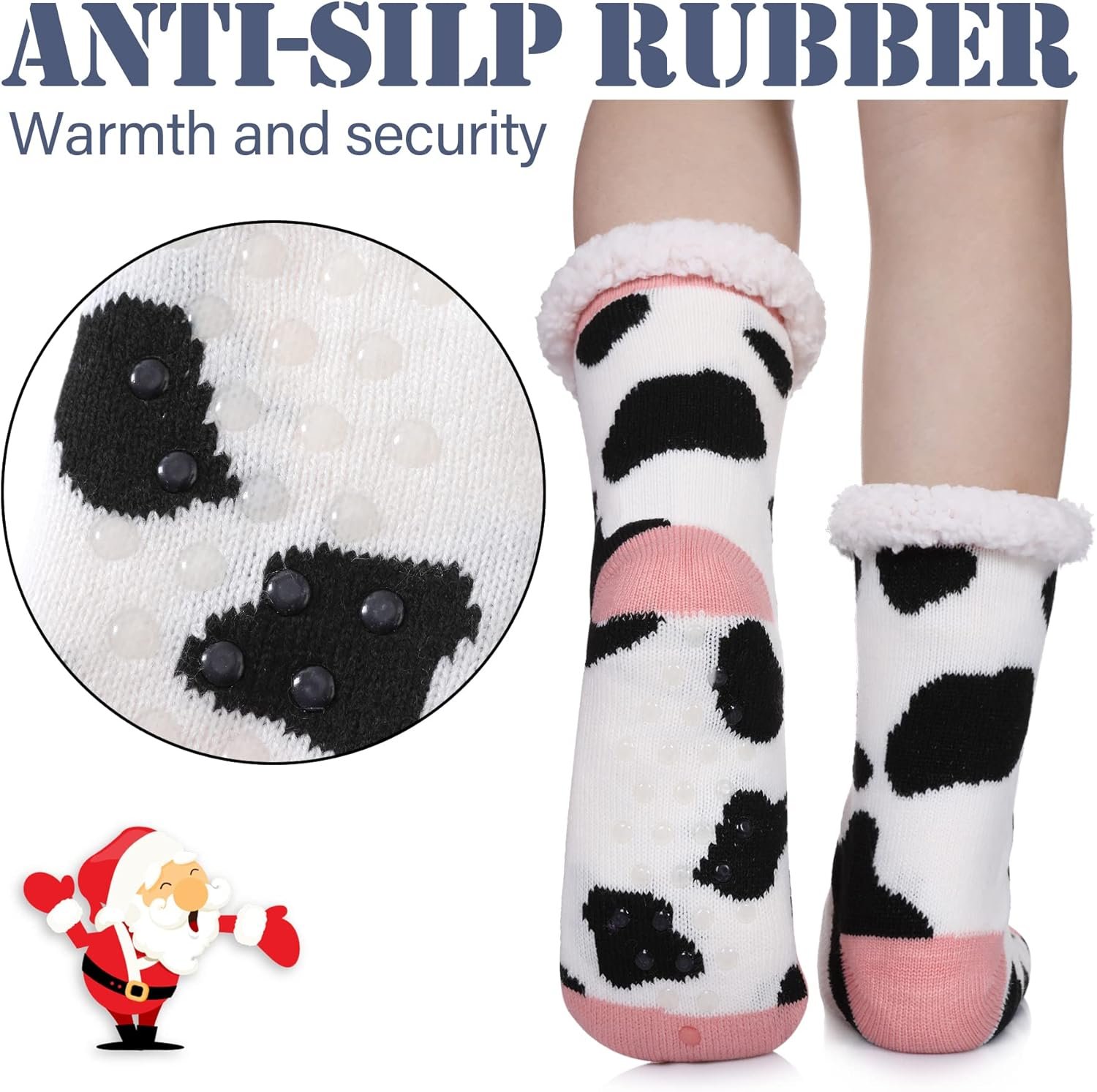 LINEMIN Womens Winter Slipper Socks With Grippers Cozy Warm Cute Fuzzy Slipper Socks - Image 4