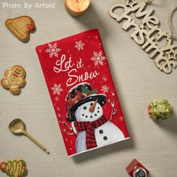 Artoid Mode Red Snowman Let It Snow Winter Kitchen Towels Dish Towels, 18x26 Inch Seasonal Christmas Decoration Hand Towels Set of 2 - Image 4