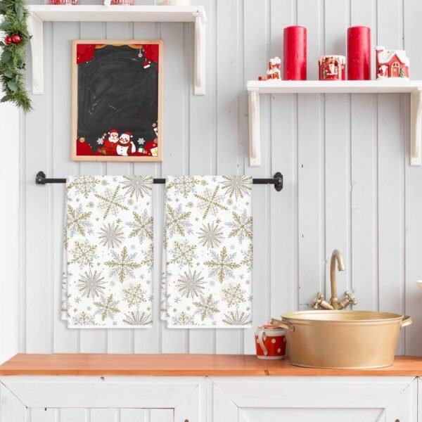 AnyDesign Christmas Kitchen Towels 18 x 28 Inch Silver Gold Snowflake Dish Towel Xmas Winter Absorbent Hand Drying Tea Towel for Cooking Baking, 2Pcs - Image 6