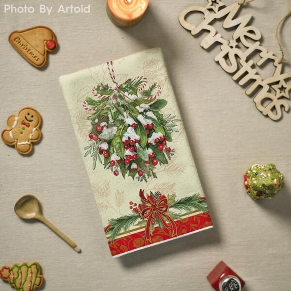 Artoid Mode Bird Holly Christmas Kitchen Towels Dish Towels, 18x26 Inch Farmhouse Flowers Poinsettia Winter Decoration Hand Towels Set of 4 - Image 5