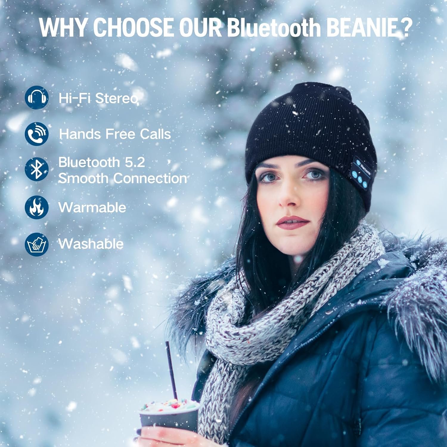 Bluetooth Beanie,Wireless Beanie with Headphones,Winter Sports Music Hat Caps with Speakers for Men & Women Gifts - Image 6
