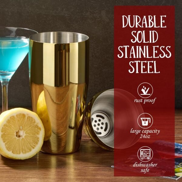 Cocktail Shaker Set Bartender Kit : 12-Piece Bar Tool Set with Bamboo Stand | Bar Set with All Practical Bar Accessories, for Drink Mixing, Bar, Home, Lounge & Party (Gold) - Image 4