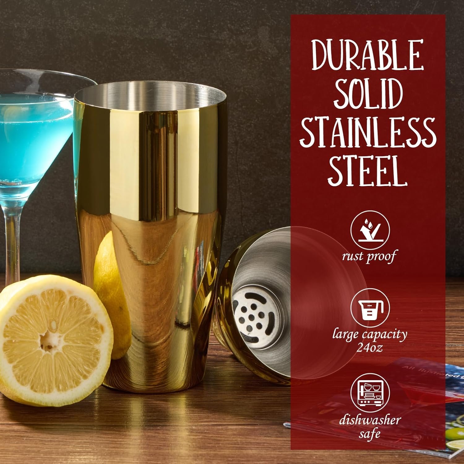 Cocktail Shaker Set Bartender Kit : 12-Piece Bar Tool Set with Bamboo Stand | Bar Set with All Practical Bar Accessories, for Drink Mixing, Bar, Home, Lounge & Party (Gold) - Image 4