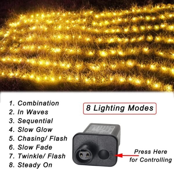 Pooqla Net Lights, 300LED Christmas Outdoor Mesh Light, 14.8x4.9 ft Fairy String Mesh Light 8 Modes Green Wire, Connectable Waterproof Decorative Light for Bushes Tree Garden Halloween, Warm White - Image 4