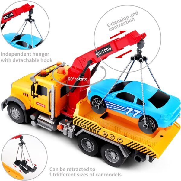 Dwi Dowellin Kids Toys for 3 4 5 6 7 Years Old Boys, 15" Large Tow Truck Toy,Friction Powered Transport Truck Crane Toy with Lights and Sounds,with Roadster,Toddlers Gifts - Image 5