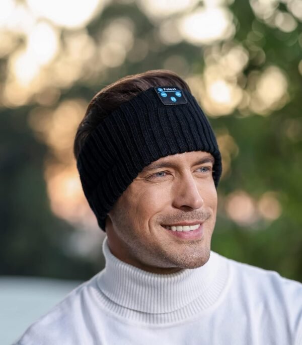 Sleep Headphones Bluetooth Beanie Headband, Wireless Ear Muffs Winter Knit Headphone Headband Ear Warmers Christmas Stocking Stuffers Gifts for Women Men Dad Mom Friend Teens Him Her, Black - Image 6