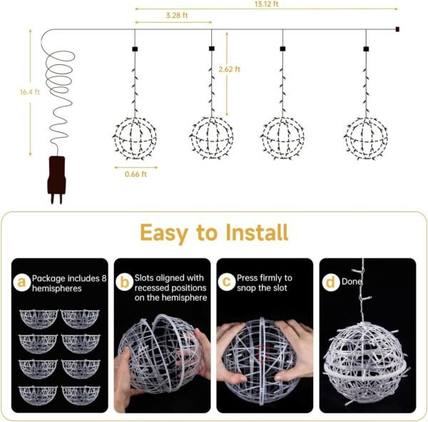 Christmas String Lights Outdoors,4 Pack 7.98" Sphere Lights,Ball Tree Garden Globe Lights for Home, Party, Christmas, Porch Patio,Wedding, Garden,Tree Decoration with Plug - Image 6