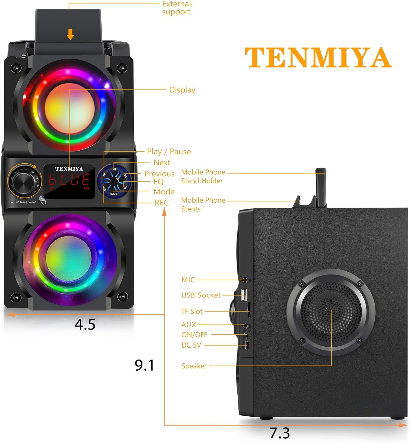 Bluetooth Speaker, 40W (60W Peak) Portable Wireless Speaker with Colorful Lights, Double Subwoofer Heavy Bass, FM Radio, MP3 Player, Loud Stereo Speaker for Home Outdoor Party Camping - Image 9