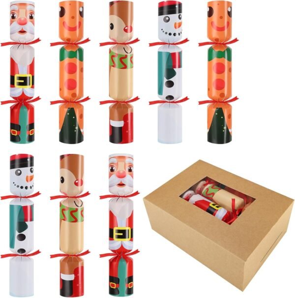 8 Pack Christmas Crackers - Christmas No-snap Party Table Favors, with Seal, Joke & Little Gift Inside, Tradition Fun Christmas Poppers for Granddaughter Xmas Gift Crakers Fiesta Christmas Party Decor - Image 2