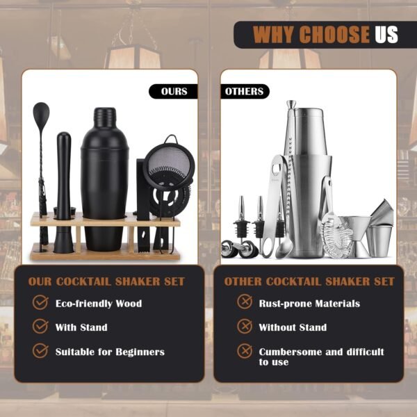 Bartender Kit 11-Piece Cocktail Shaker-Muddler for Cocktails 25oz Boston Shaker-Bar Accessories with Stylish Bamboo Stand Mix Drink Shaker kit Perfect Martini kit with Cocktail Recipes Booklet - Image 6
