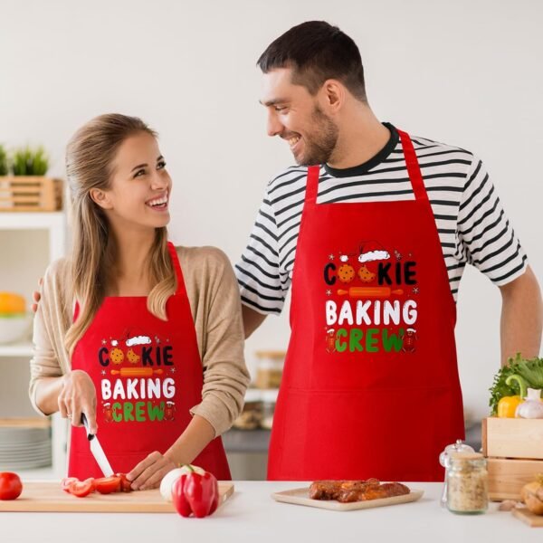 Suhine 4 Pack Christmas Matching Aprons Christmas Baking Crew Kitchen Apron for Family Cooking Baking - Image 6