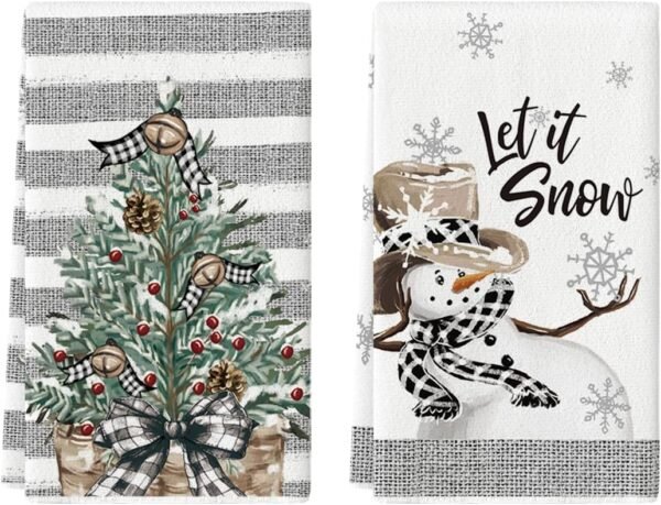 Artoid Mode Xmas Tree Snowman Winter Kitchen Towels Dish Towels, 18x26 Inch Holiday Let It Snow Christmas Decoration Hand Towels Set of 2 - Image 2