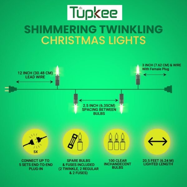 Christmas Random Shimmering Twinkle Lights - 24 of 100 Lights Twinkle – Indoor Outdoor - 20.5 Feet Light String, 100 Clear Bulbs - Christmas Tree Holiday Decor Sparkling Twinkling Christmas Lights - Image 4