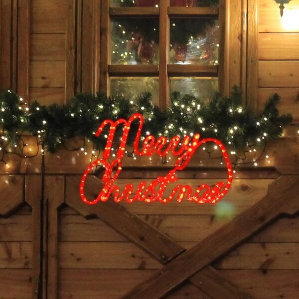[Large 24"x13.5" 180 LED Merry Christmas Neon Motif Super-Bright Red LEDs Outdoor Christmas Decoration with UL Standard Adaptor Waterproof for Outdoor Home Party Wall Hanging Holiday - Image 5