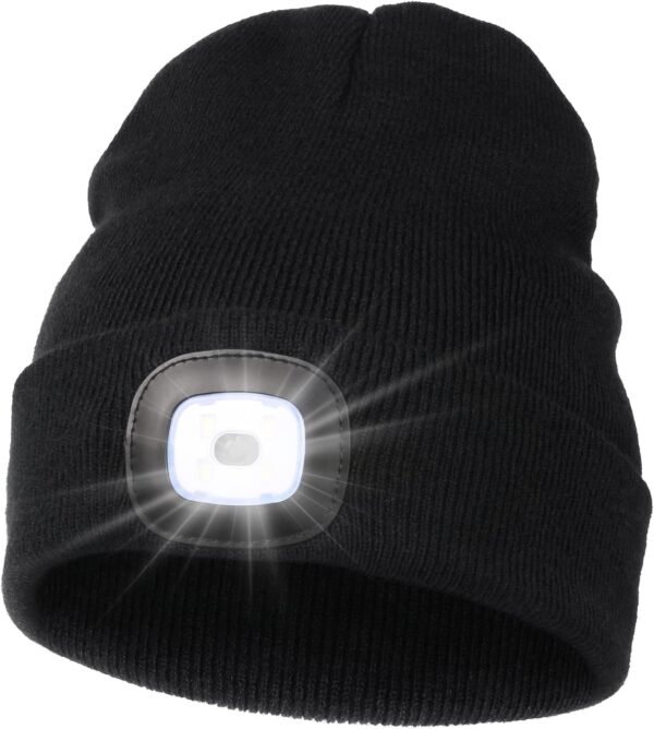 MELASA Unisex Hat with Light, USB Rechargeable Hands Free Headlamp LED Beanie, Winter Gifts for Men Dad Father Husband Him - Image 2