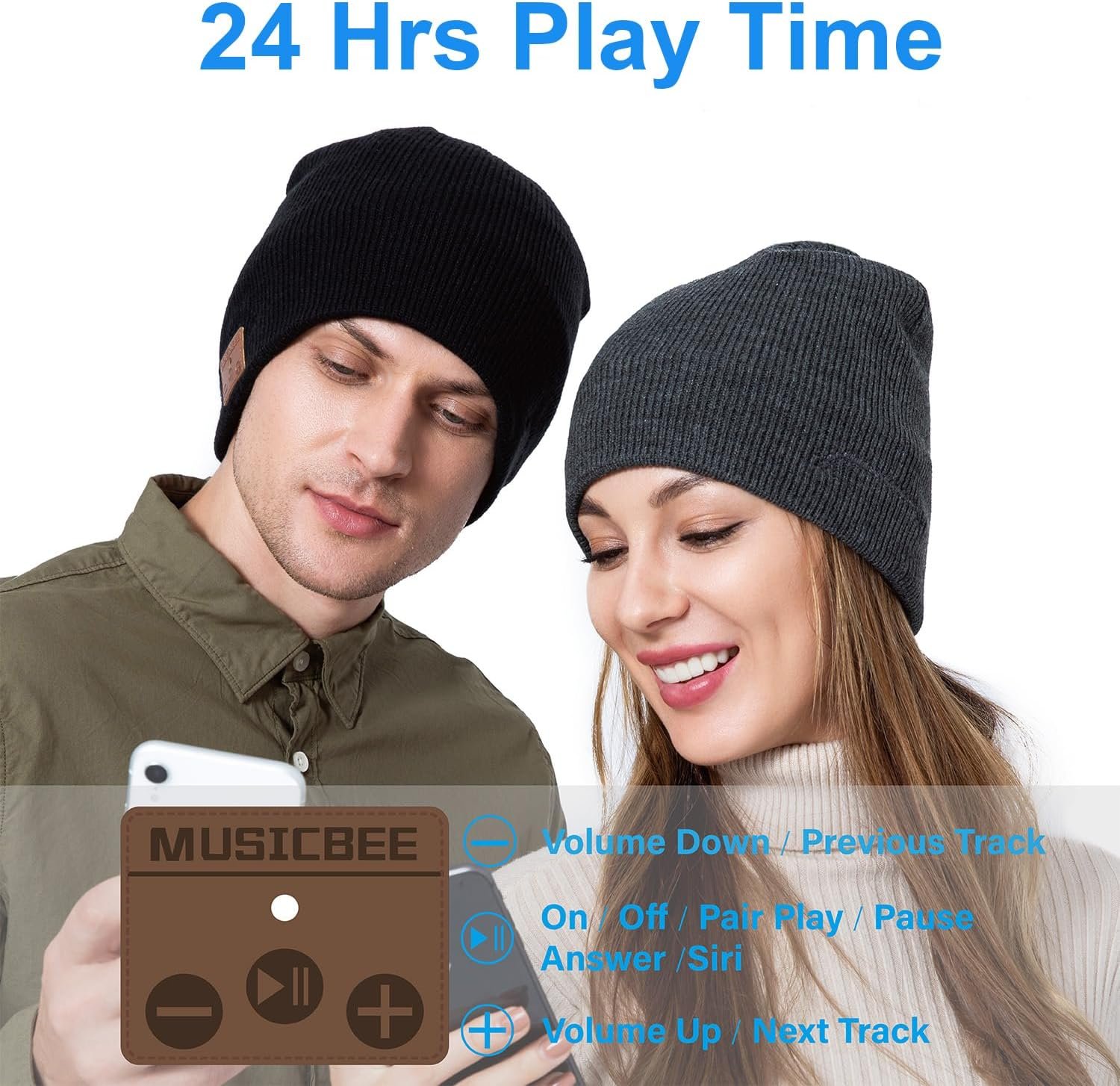 Bluetooth Beanie, Bluetooth V5.2 Wireless Knitted Winter hat, 24 Hour Play time - Image 3