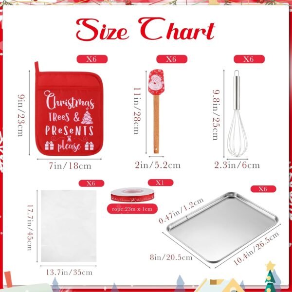 24 Pcs Christmas Pot Holders Baking Gift Set Christmas Silicone Spatulas Mini Baking Sheet Stainless Steel Whisk Christmas Bake Kit Pocket Potholders for Christmas Kitchen Gifts(Retro) - Image 3