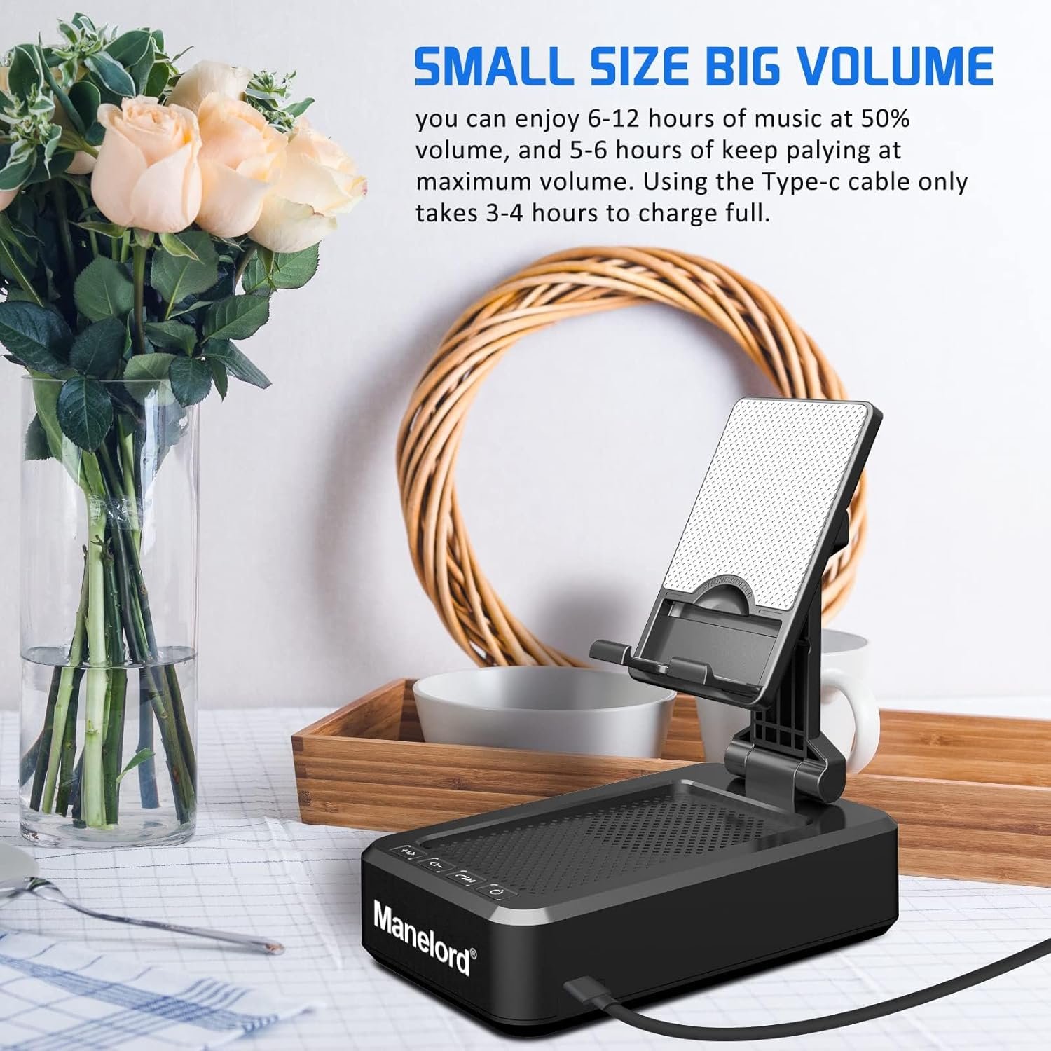 Cell Phone Stand with Wireless Bluetooth Speaker Compatible for iPhone/Samsung/iPad Tablet, Anti-Slip Design Phone Stand with HD Surround Sound for Home,Office,Outdoor etc. - Image 7