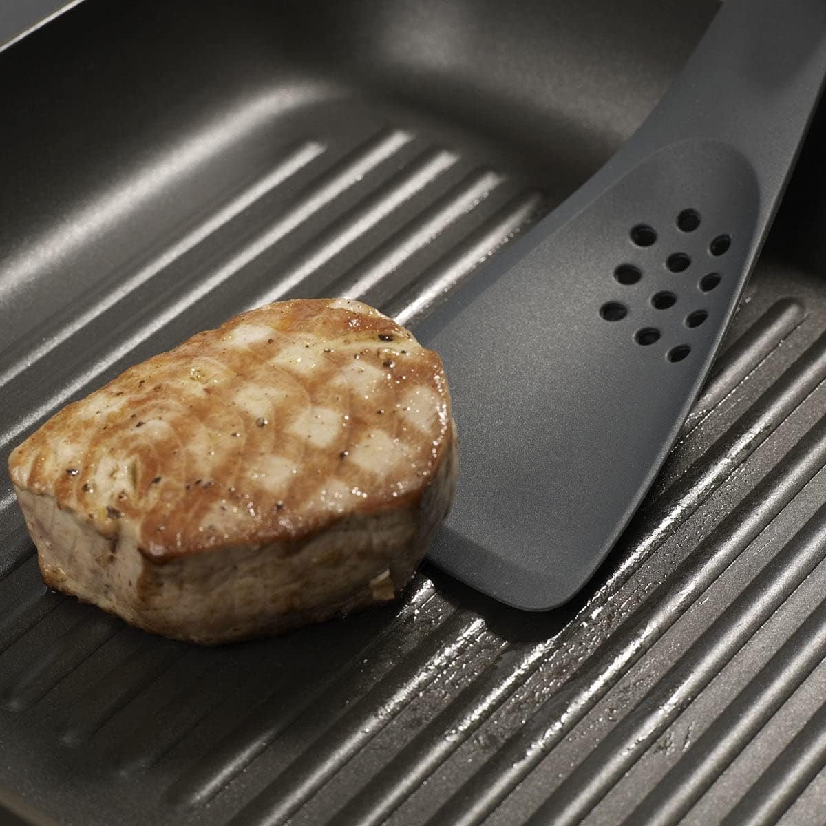 Joseph Joseph - Uni-tool 5-in-1 Silicone Kitchen Utensil, Slotted Spoon, Turner, Cutting Tool, Solid Spoon and Spatula in one- Grey, 12 long - Image 6