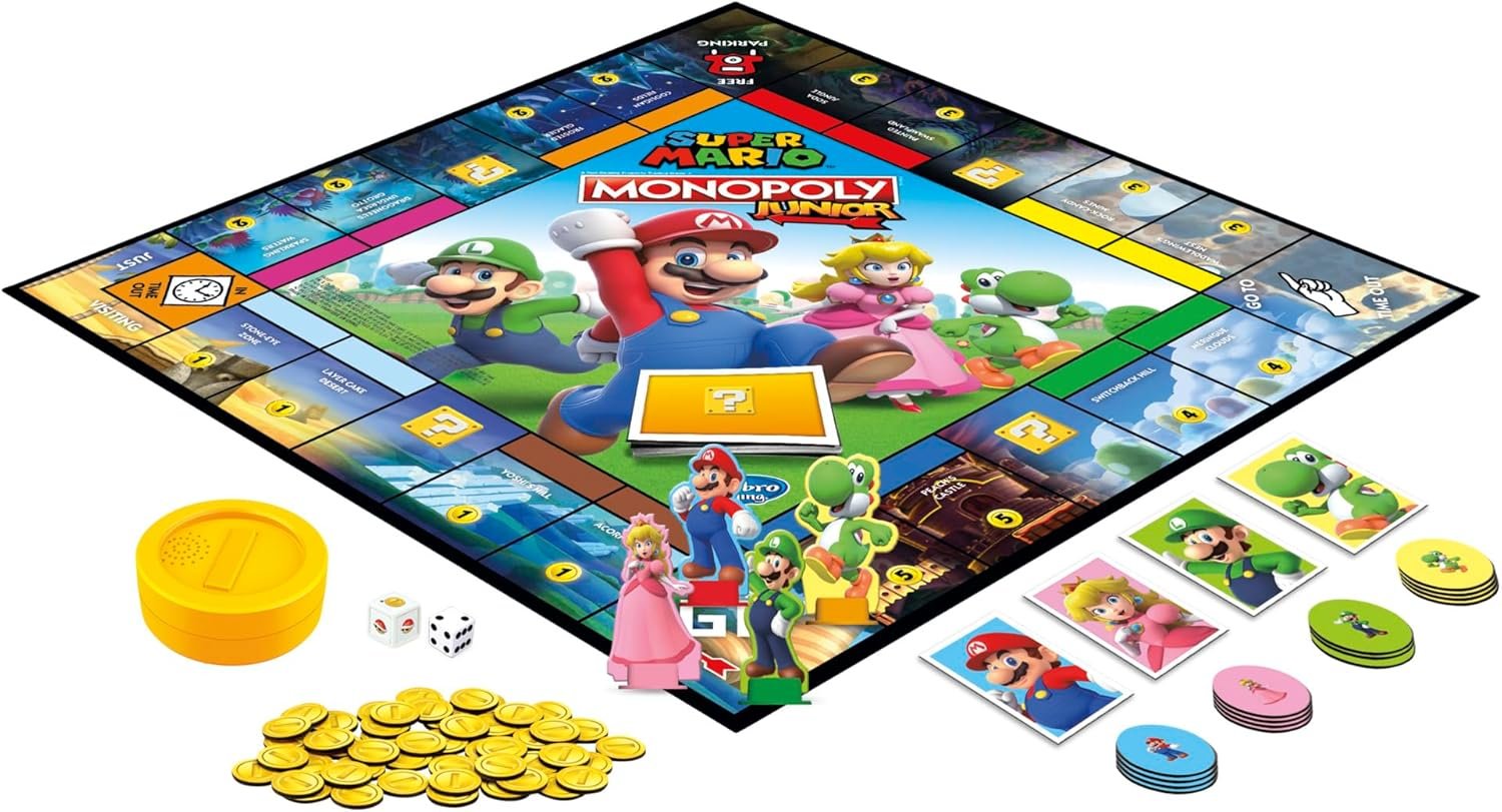 Monopoly Junior Super Mario Edition Board Game, Fun Kids' Ages 5 and Up, Explore The Mushroom Kingdom as Mario, Peach, Yoshi, or Luigi (Amazon Exclusive) - Image 17