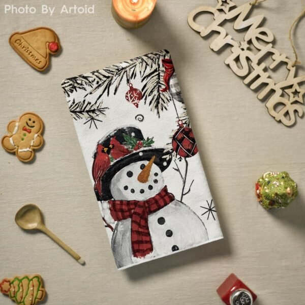 Artoid Mode Xmas Tree Snowman Christmas Kitchen Towels Dish Towels, 18x26 Inch Holiday Holly Bird Winter Decoration Hand Towels Set of 2 - Image 5