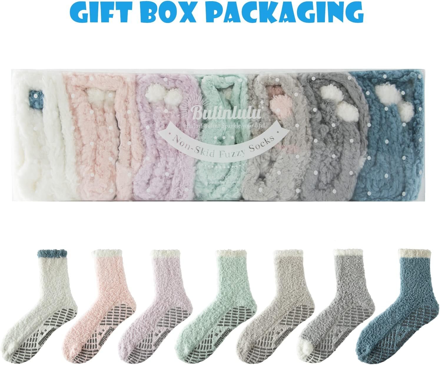 Bulinlulu Fuzzy Socks for Women with Grips Plush Fuzzy Socks Sleep Cozy socks Sleep Socks Winter Soft Fluffy Socks - Image 3