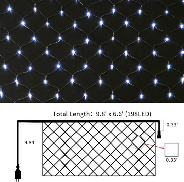 MULTI-SPARKING Christmas Net Lights Outdoor Mesh Lights 9.8ft x 6.6ft 198 LED Blue Net Lights Plug in 8 Modes Connectable for Garden Lawn Bushes Halloween Decorations - Image 6