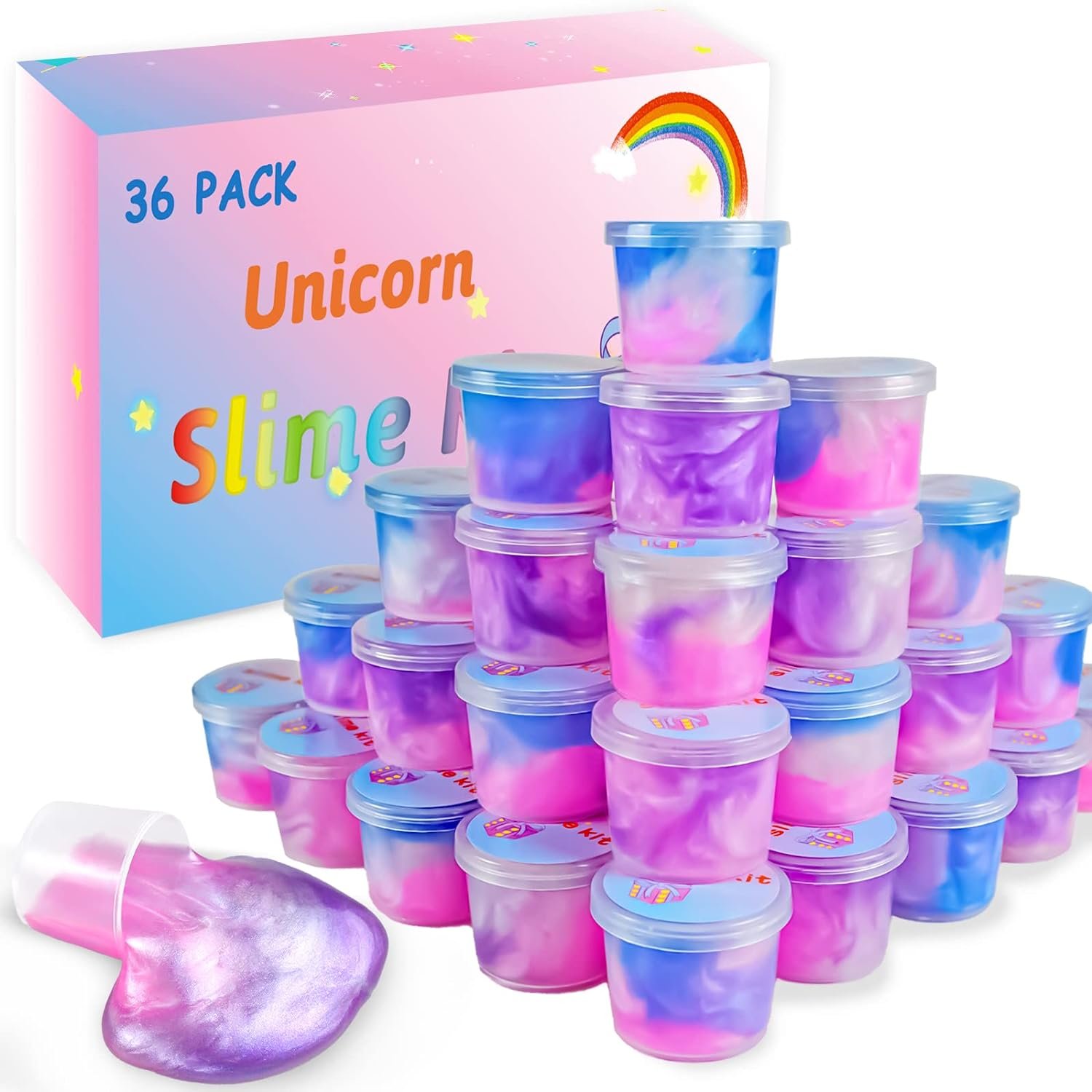 36 Packs Unicorn Slime Kit, Unicorn Party Favors for Kids, Pretty Stretchy & Non-Sticky Galaxy Slime Pack, Slime Party Favors for Girls & Boys Goodie Bag Stuffers - Image 2