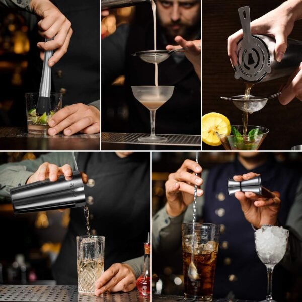 Cocktail Shaker Set, 16 Piece Bartender Kit, Cocktail Shaker, Stainless Steel Bar Set Accessories, Coktail Set, Boston Shaker, Drink Mixer Shaker, Bartending Bar Tools with Muddler Spoon Jigger - Image 3