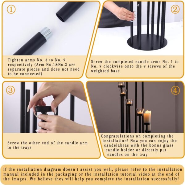 LAMORGIFT 39" Tall Floor Candle Holders Set- Black 9 Arms Candelabras with 9 Pcs Tea Lights Candle Holders for Wedding, Christmas, Halloween, Fireplace, Mantel Decor, Suits Pillar Candles/Tea Lights - Image 7