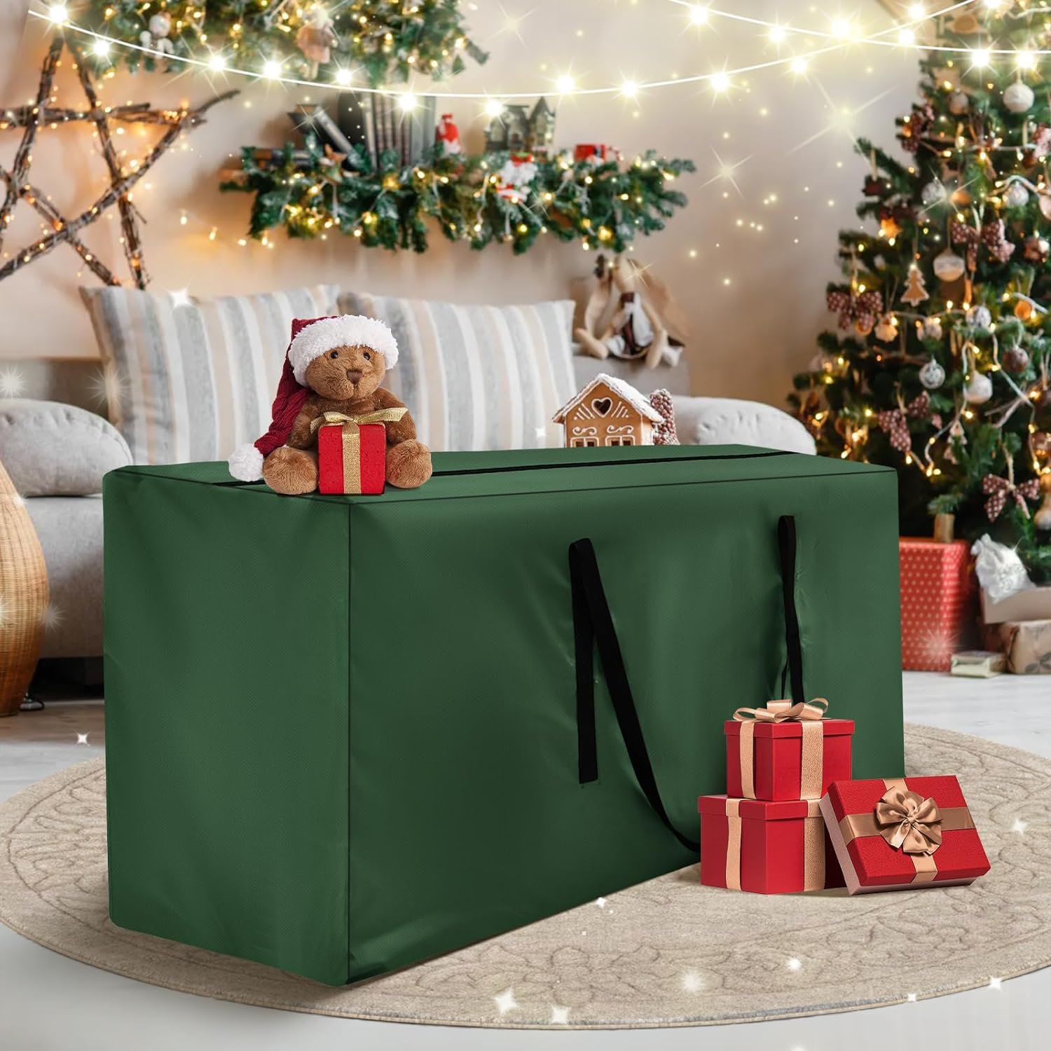 Storage Bag 2 Pack,Cushion Storage Bag Fits Up to 12 ft Tall Artificial Disassembled Trees, Heavy Duty Xmas Tree Bag, Outdoor Cushion Storage Bag with Zippers and Handles 68" L X 30" W X 20" - Image 3