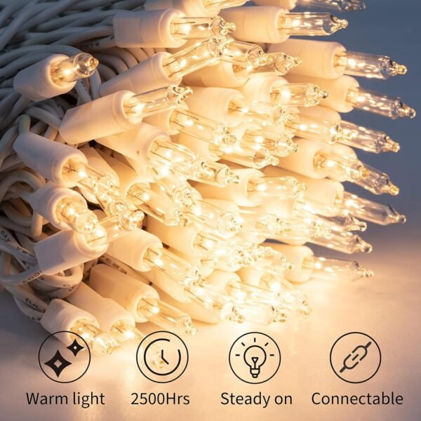 Minetom Clear Christmas Lights Set 100 Count 25 Feet Incandescent Bulb Mini String Lights for Indoor Christmas Tree Garland Birthday Wedding Party Festival Decoration, White Wire - Image 5