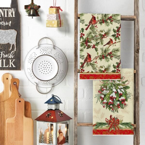 Artoid Mode Bird Holly Christmas Kitchen Towels Dish Towels, 18x26 Inch Farmhouse Flowers Poinsettia Winter Decoration Hand Towels Set of 4 - Image 4