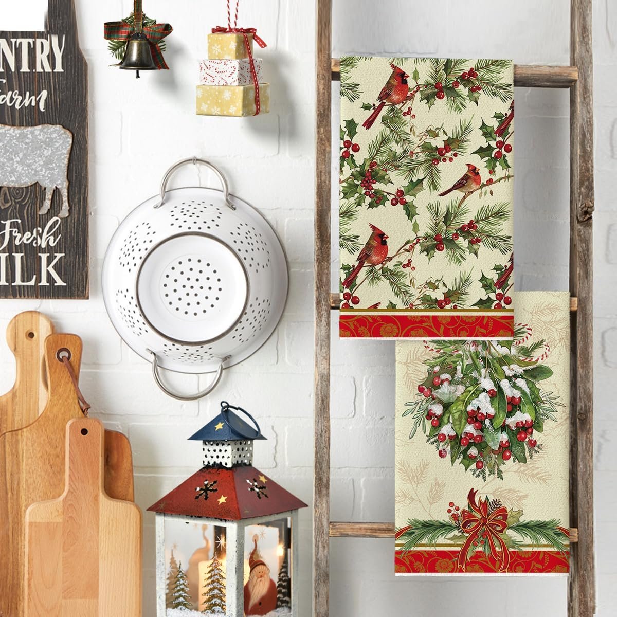 Artoid Mode Bird Holly Christmas Kitchen Towels Dish Towels, 18x26 Inch Farmhouse Flowers Poinsettia Winter Decoration Hand Towels Set of 4 - Image 4