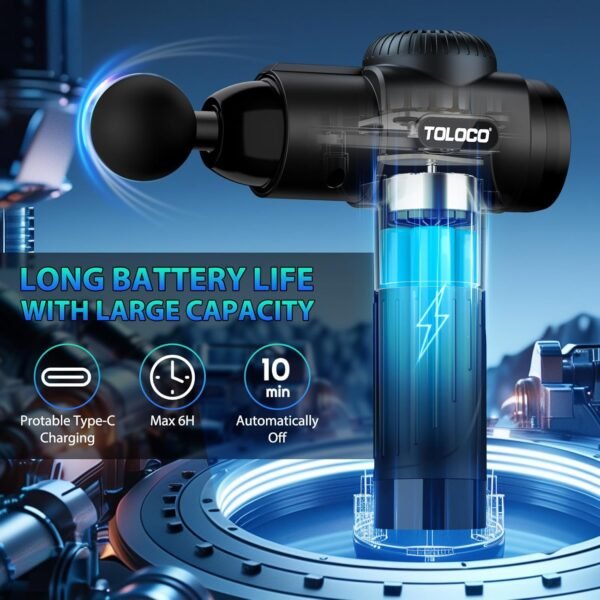 TOLOCO Massage Gun, Deep Tissue Back Massage for Athletes for Pain Relief, Percussion Massager with 10 Massages Heads & Silent Brushless Motor, Black - Image 5