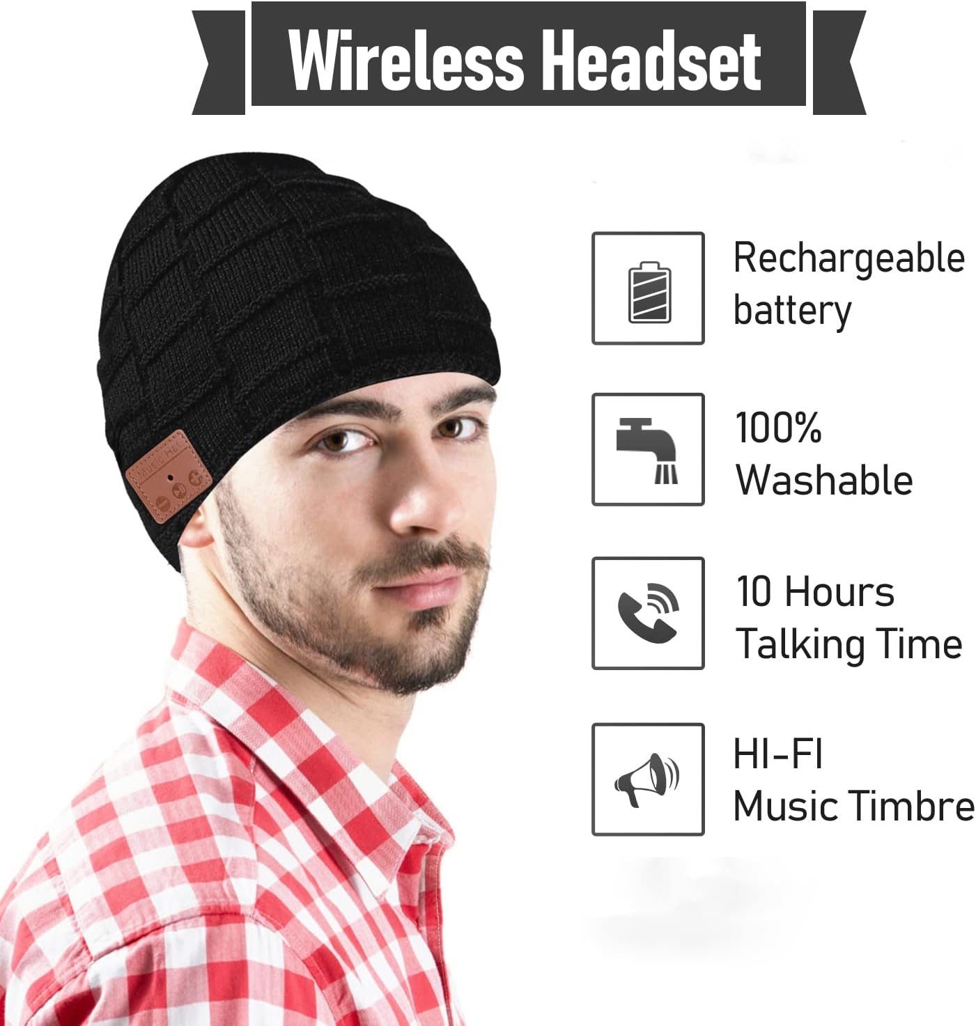 MISERWE Wireless Beanie Hat Unisex Beanie Removable Headphone Cap Suitable for Teenagers Men & Women Black - Image 8