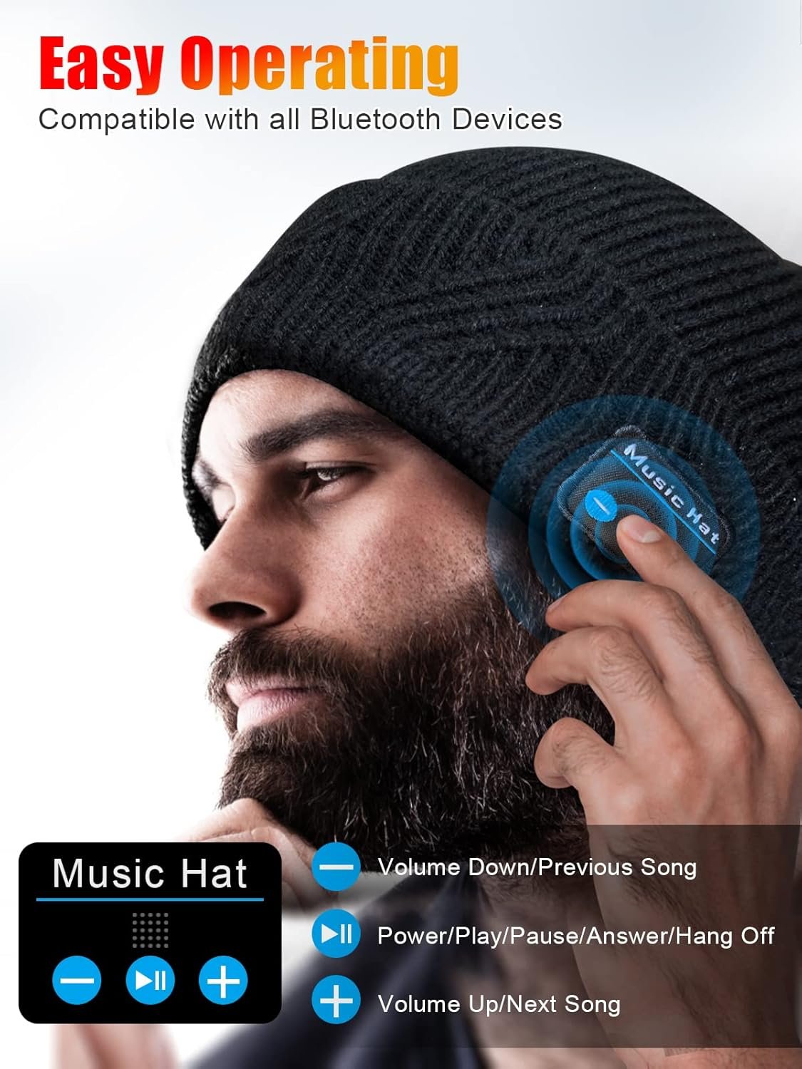 Gifts for Men, Bluetooth Beanie for Men, Christmas Stocking Stuffers for Men Unique, Beanie with Bluetooth Headphones, Cool Tech Gifts for Teen Boys Dad Husband Boyfriend Him Women - Image 6